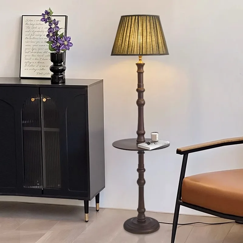 

American Retro Coffee Table Floor Lamp Sofa Living Room Bedroom Study Round Table Vertical Medieval Solid Wood Atmosphere Lamp