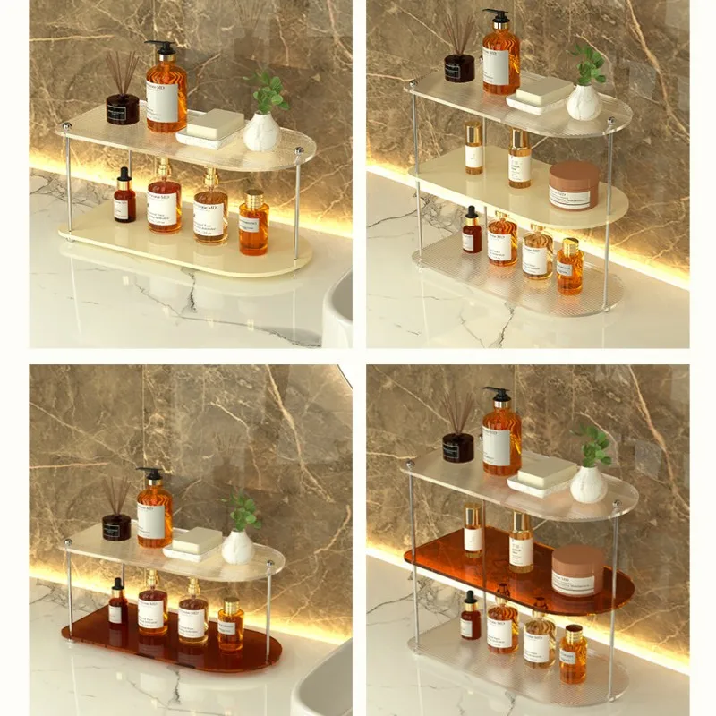 Acrylic Bathroom Organizer Rack Luxury Makeup Cream Skincare Perfume Storage Holder Home Tabletop Shampoo Shelf 3 Colors