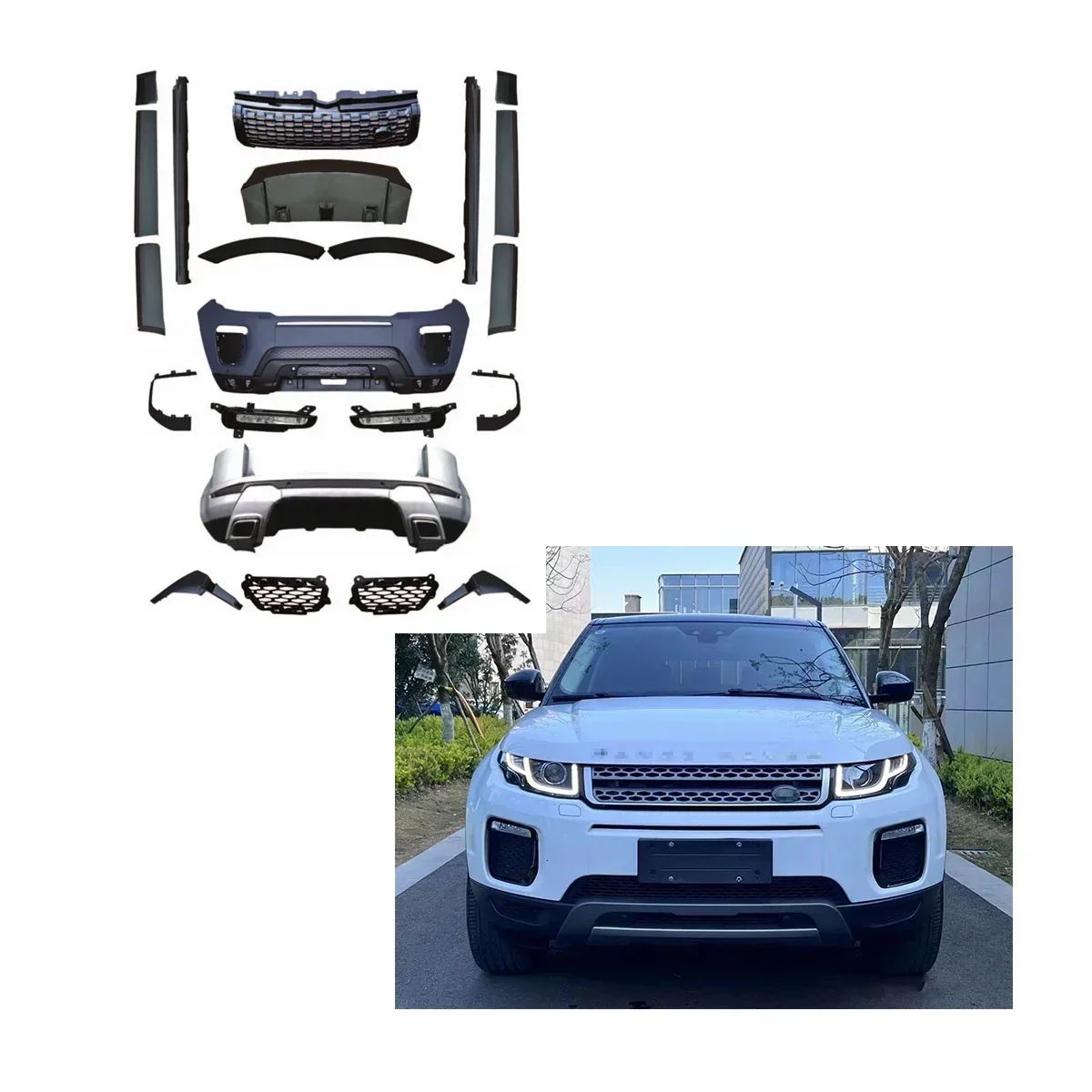 Conversion Body Kit Facelift Bodykit Front/Rear Bumper Upgrade for Range Rover Evoque 2010-2015 up to 2016-2019 OEM