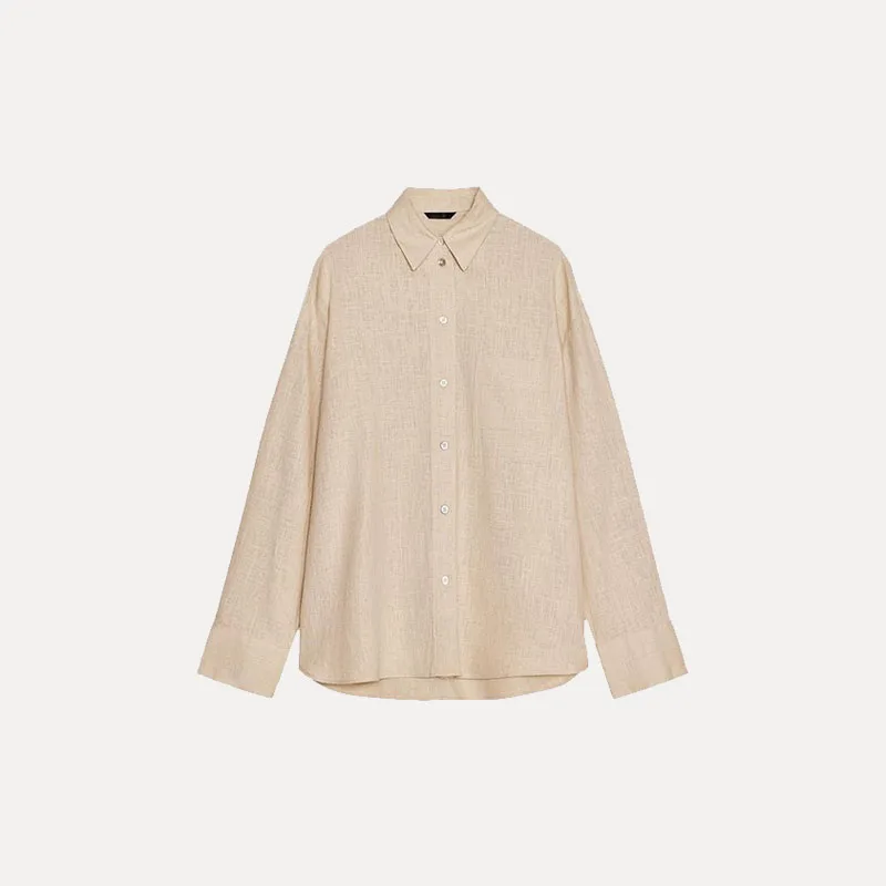 

Loose Fit Linen Long Sve irt Women's Sle Turn-down Collar Spring 2025 New Arrival Z Commute Sle Pure Color