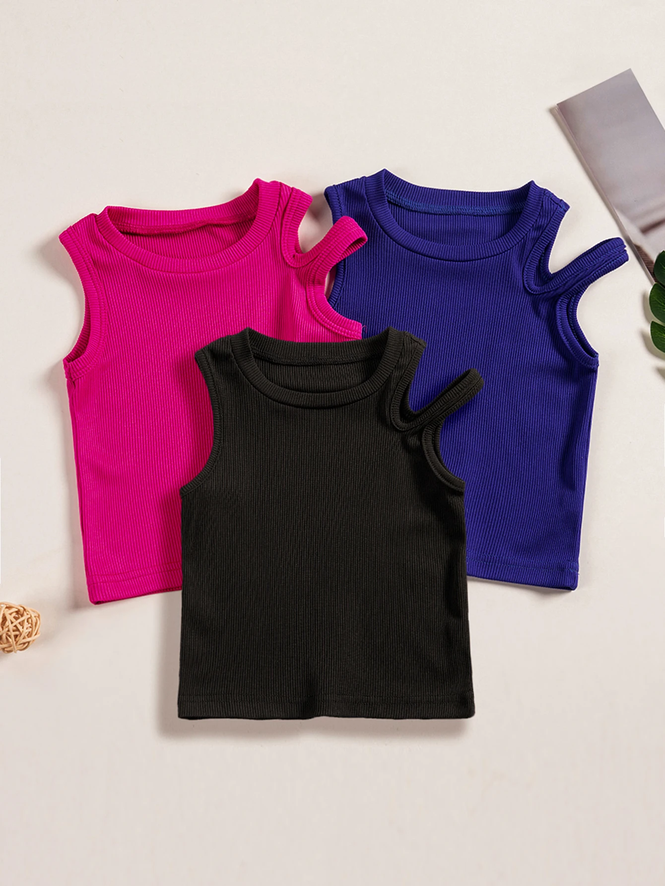 3 Piece Combo Baby Girl Casual T-Shirt Round Neck Sleeveless Fashion Hollow Out Tops Summer Baby Clothing Girls Clothes