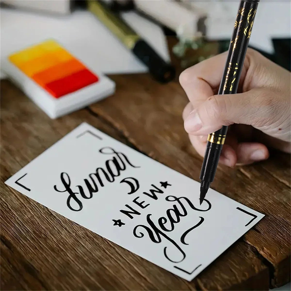 Hand Lettering Pens, Calligraphy Brush Pen, Pigment Liner Micron Pen Black Markers Set for Artist Sketch, Technical, Beginners