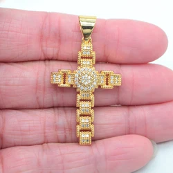 High Quality Gold Color Clear Cubic Zirconia Snap Lock Desing Cross Pendant Jewelry
