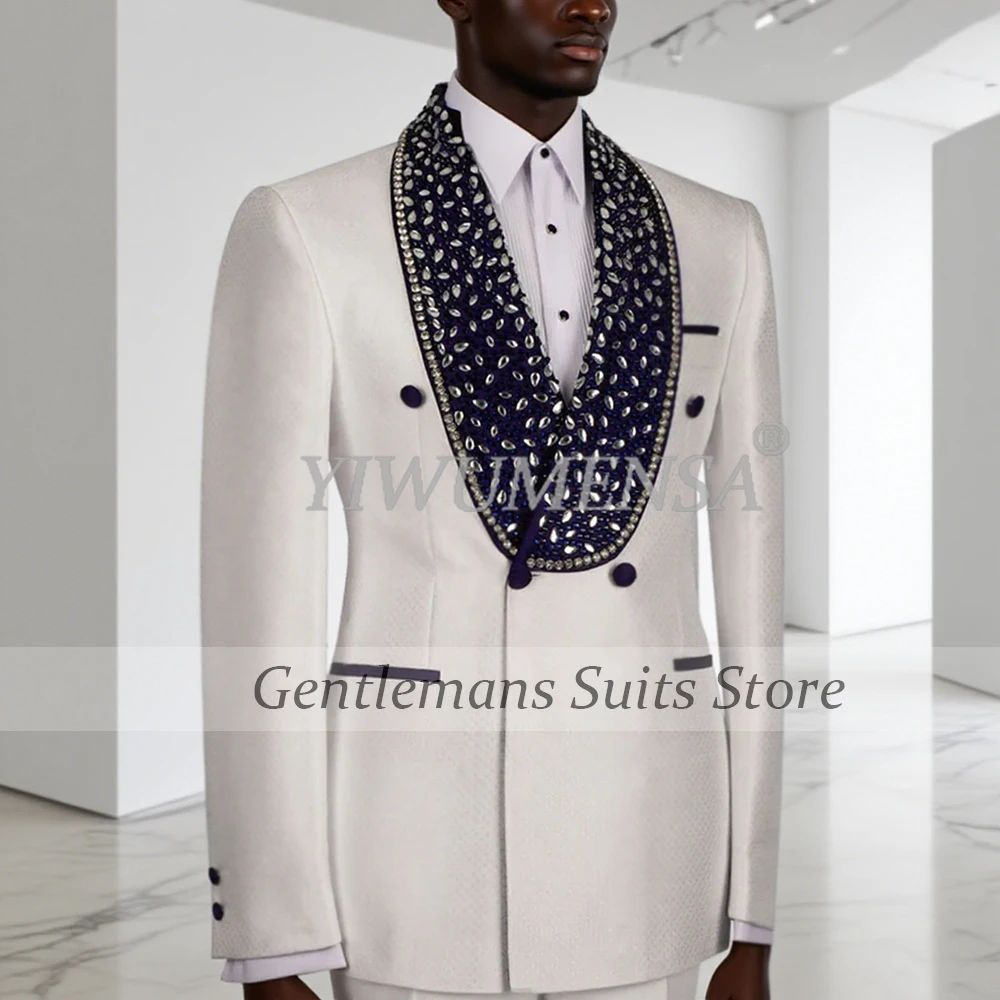 

Роскошные мужские костюмы с камнями из бисера, комплекты из 2 предметов, двубортные вечерние пиджаки, индивидуальные смокинги для жениха, формального банкета, свадьбы 2026