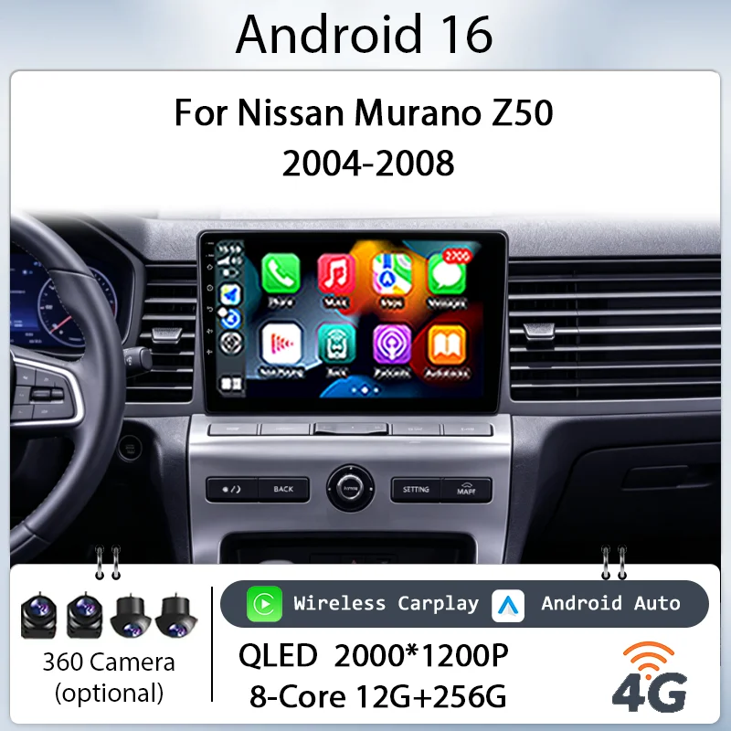 

Car Radio Multimedia Player for Nissan Murano Z50 2004-2008 9" Android 16 Wireless CarPlay GPS BT WiFi DSP IPS Touch Screen Head