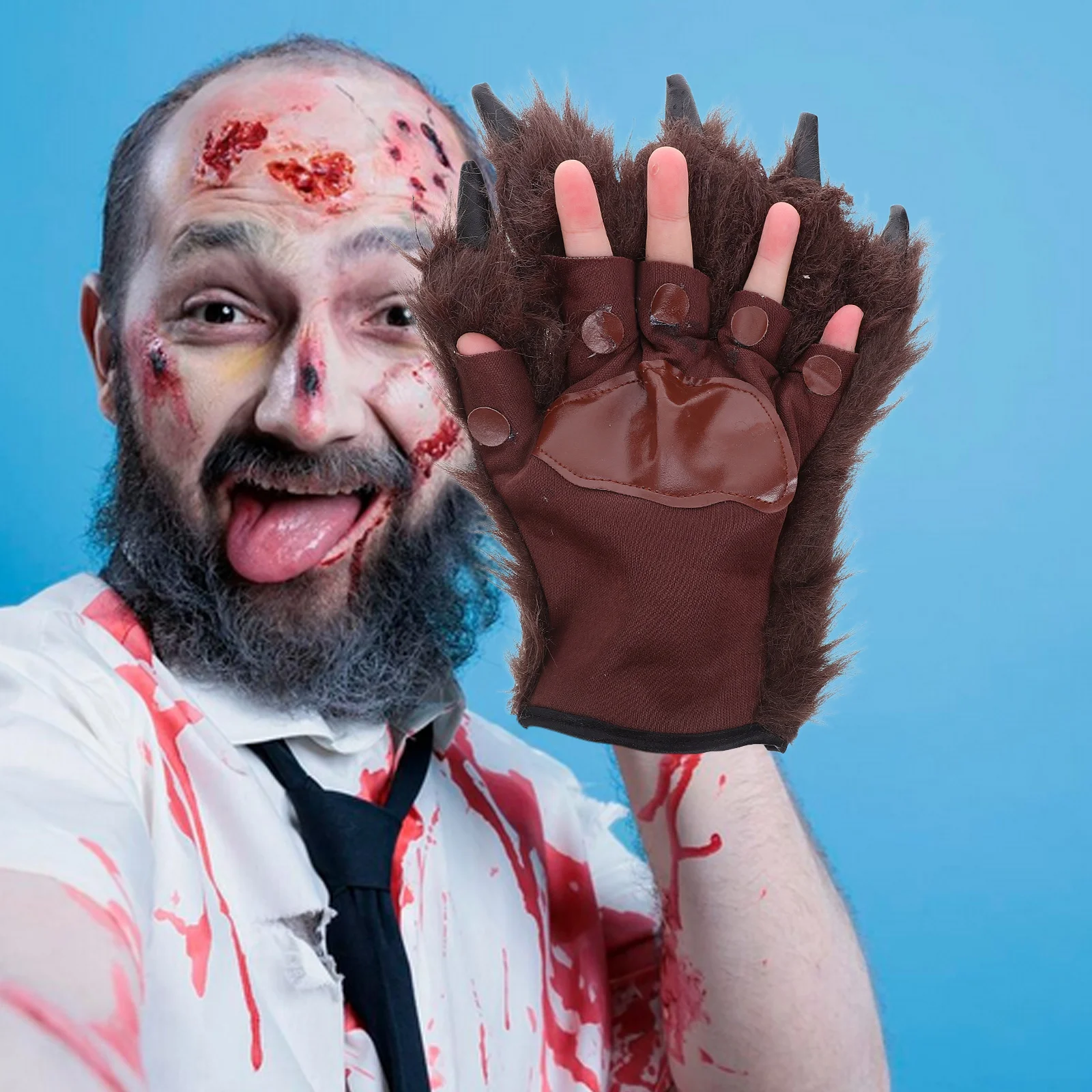 1 par de guantes de garra de hombre lobo para Halloween, Horror, lobo aterrador, mano peluda, garras peludas, accesorios de disfraz de vampiro gótico, hombre lobo