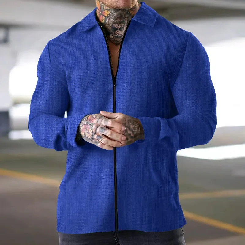 2023 Cardigan Men's Autumn New High Quality Zipper Coat Casual Men's Long Sleeve Lapel Waffle Jacket