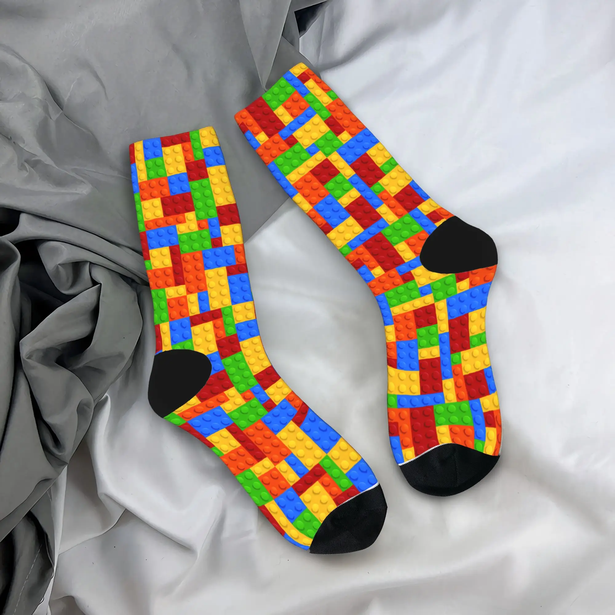 Classic Primary Color Building Blocks Print Stockings Harajuku Socks Men Breathable Socks Autumn Climbing Custom Anti Socks