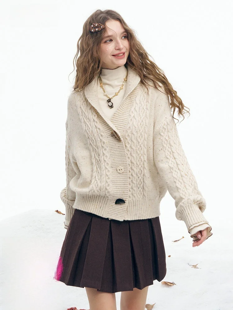 

Lu Winter Women's Knitwear Lazy Sle Button-Up Sweater with Knitted Flowers Camere Feel V-Ne Svel Cardigan