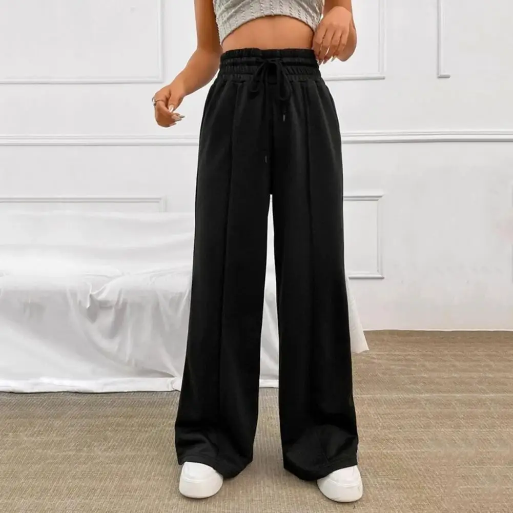 Casual Trousers for Women Flattering Leg Shape Trousers High Waist Wide Leg Women's Pants with Drawstring Elastic for Ladies