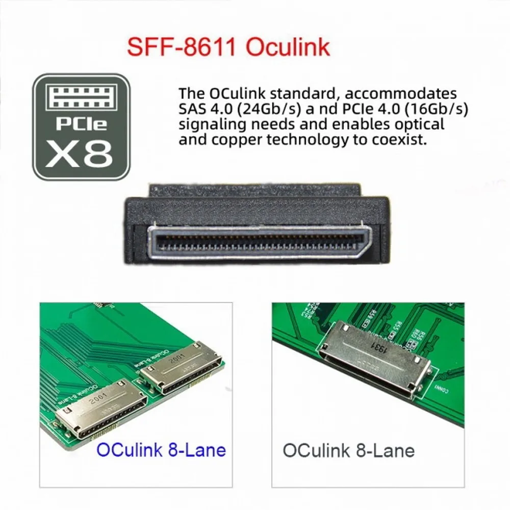 SFF-8611 데이터 액티브 케이블, OCuLink PCIe PCI-Express SFF-8611 8i 8 레인-OCuLink SFF-8611 8i SSD, 50cm