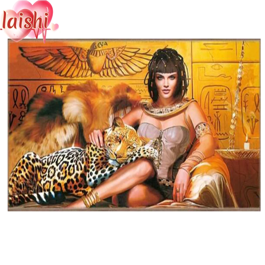 Great Painter 5D DIY Diamond Painting Cleopatra and the leopard Full Square Diamond Painting Embroidery Sale Rhinestones Picture