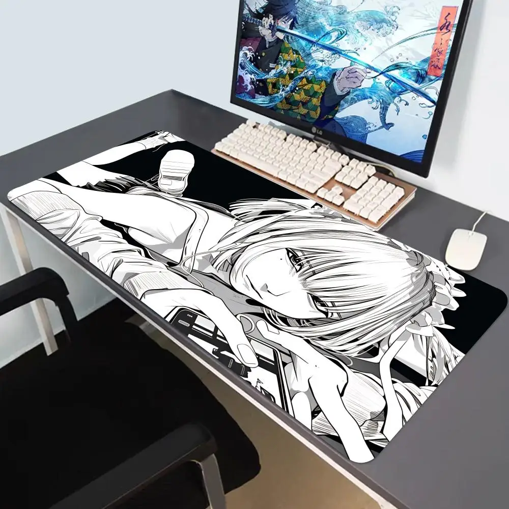 

HYBXAXC Cartoon Black And White Extended Desk Mat Laptop Japan Cool Anime Girl Mouse Pad Rubber Keyboard Rug PC Gamer Cabinet