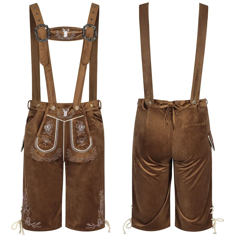 

Oktoberfest Costume Exquisite Patterned Brown Suspender Shorts Set Daily Wear Adult Men Halloween Carnival Outfit Cosplay