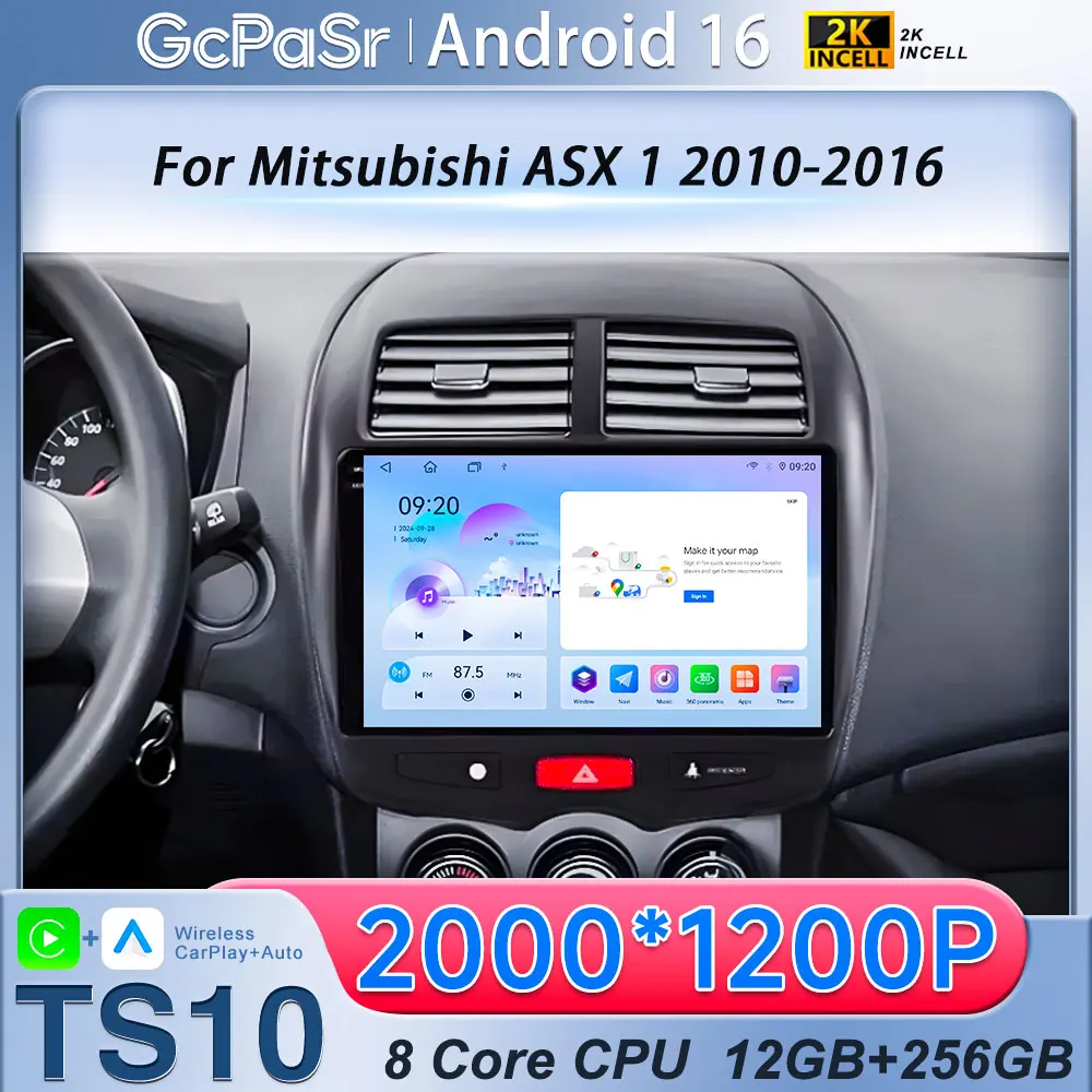 Android 16 For Mitsubishi ASX 1 2010-2016 CarPlay 2K QLED Stereo Car Radio Multimedia Video Player GPS AI Voice Head Unit 4G DSP