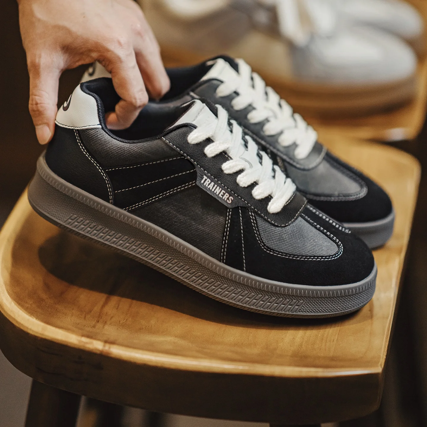 

Maden Men's Classic Retro Sneakers Platform Thick Sole Color Block Casual Low Top Lace Up Comfortable Daily German Trainers