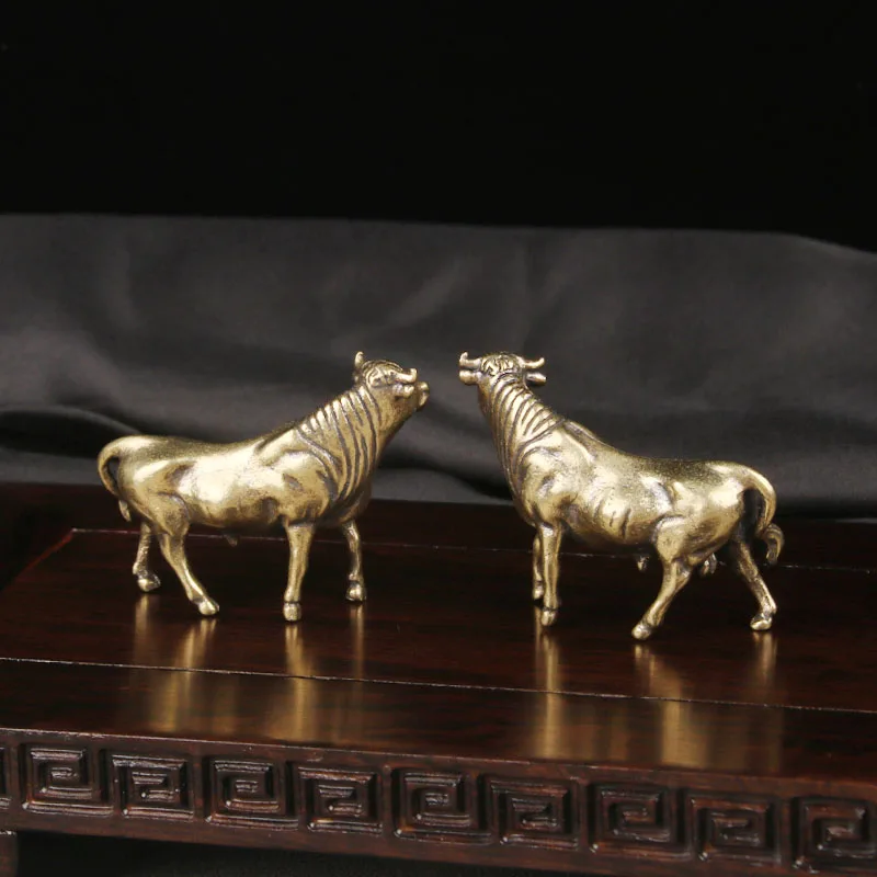 A Pair Of Brass Old Yellow Cattle Desktop Ornaments That Twist The Universe With The Twelve Zodiac Animals Of The Ox Home Decor