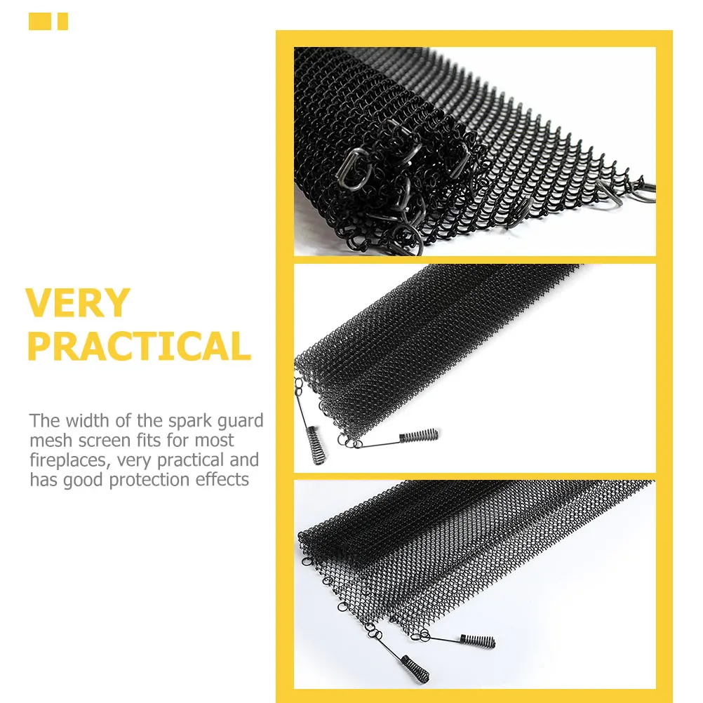 

2pcs Metal Fireplace Screens Mesh Curtain Panels Hearth Sparks Guard Iron Fire Protection High Temp Resistant Black Panel