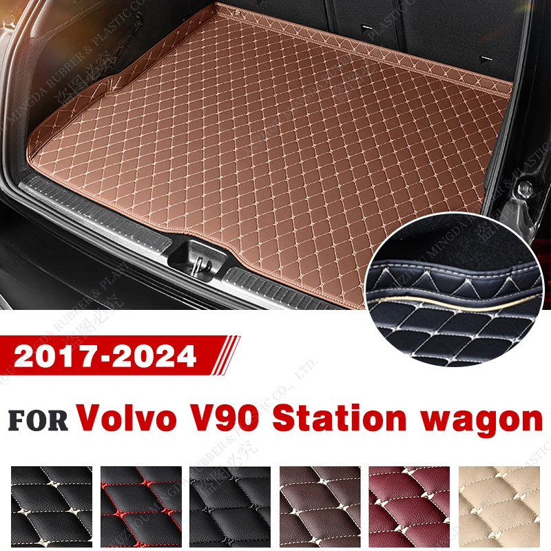 

Car Trunk Mat For Volvo V90 Station wagon 2017 2018 2019 2020 2021 2022 2023 2024 High quality Leather Non-Slip Bottom mats