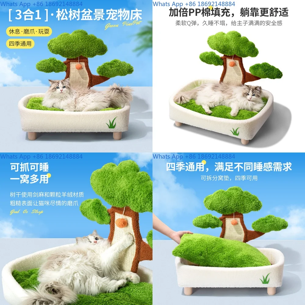 

Cat Scratcher and Bed Combo All Season Warm Cat Mat Durable Sisal Scratch Resistant Removable Washable Pet Nest for Small Dogs