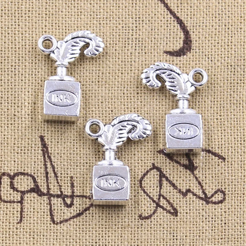 10 sztuk Charms Retro pióro atramentowe pióro pióro 20x14x6mm Antique srebrny kolorowy wisiorek DIY dokonywanie ustalenia Handmade tybetański biżuteria
