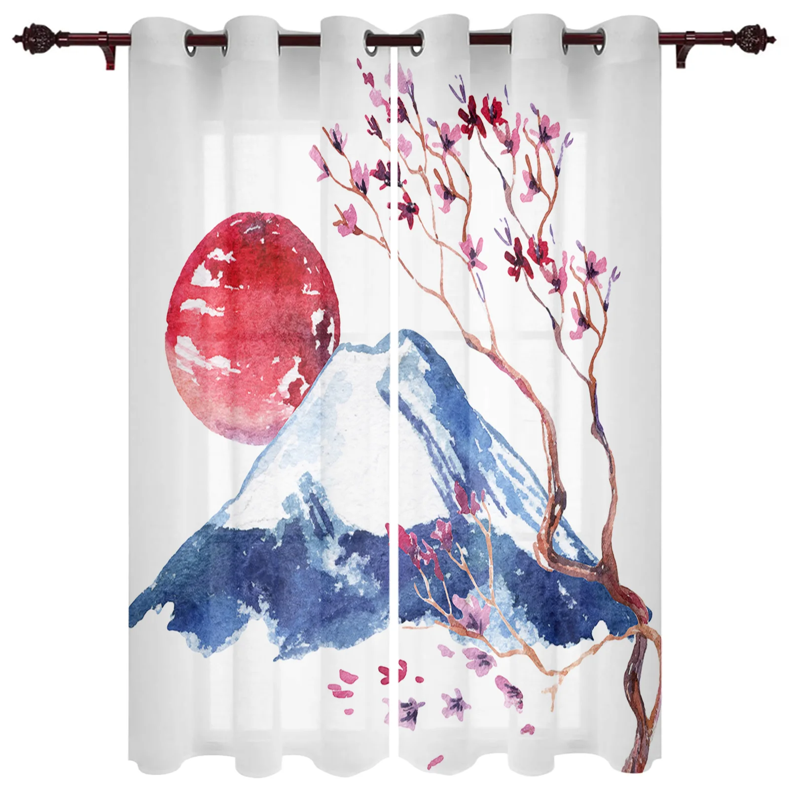 Mountain Sun Cherry Blossom  Window Curtains for Living Room Bedroom Kitchen Window Treatments Valance Home Decor Drapes