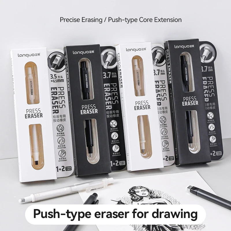 Precision Tip Pen-Style Eraser Refillable 3.5/3.7mm Retractable Pencil Eraser Professional Drawing Sketching Writing Rubbing Out