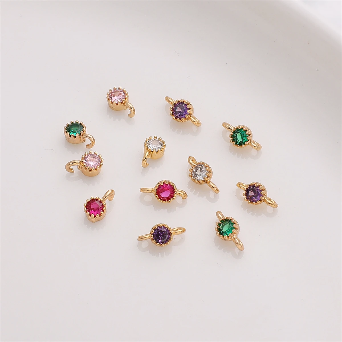 4mm 14K Gold Plated Brass with Zircon Stone Mini Exquisite Charm Connector Findings for DIYEarring Bracelet Jewelry Making