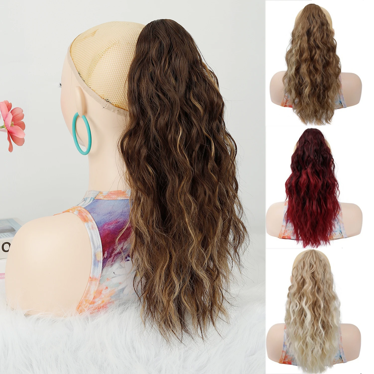 Jeedou Claw Clip Ponytail Hair Extension Short Water Wave Wool Curly Synthetic Ponytail Fake Ponytail for Women Daily Use