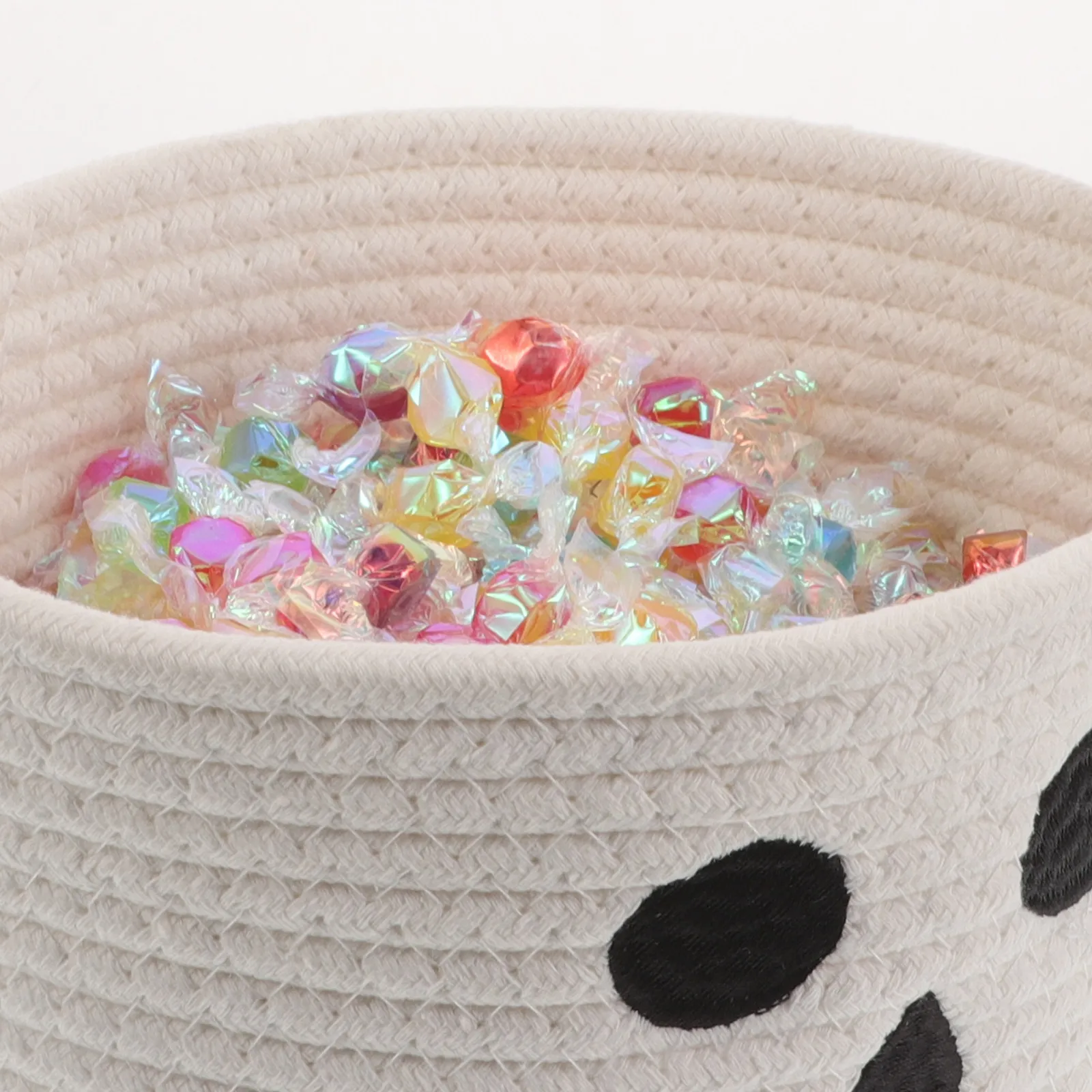 Halloween Ghost Candy Bucket Cotton Rope Treat Pail Lightweight Soft Fabric Storage Basket Halloween Trick Or Treat Tote