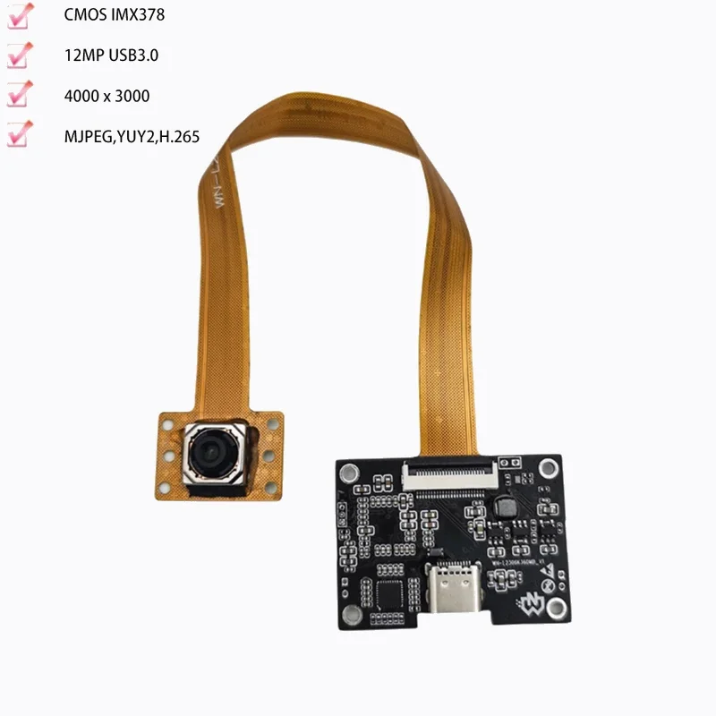 

4000H x 3000V 12MP HD IMX378 USB3.0 Camera Module Auto Focus 79° Type-C UVC Free Drive MJPEG, YUY2, H.264 Face recognition