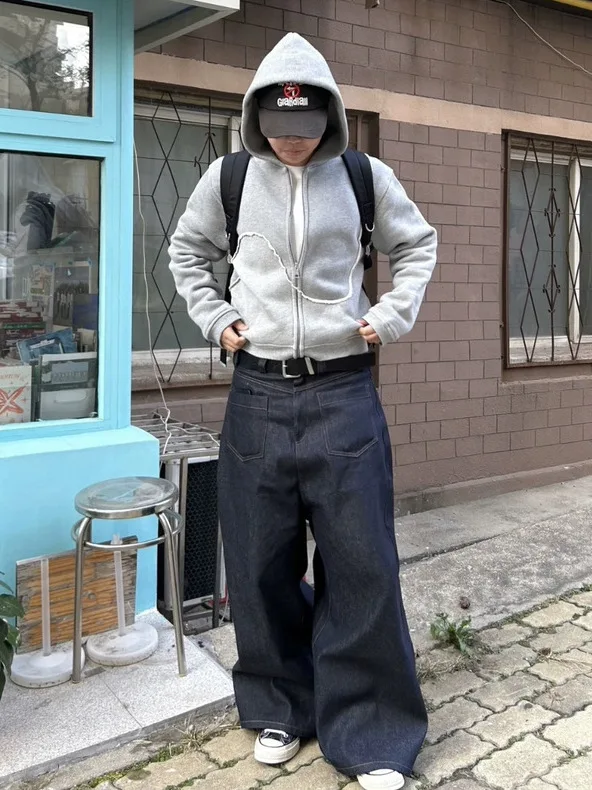 

Gray Heavyweight Spiral Hooded Zipper Sweatshirt Short Style Unisex Autumn Winter American Style Cleanfit Couple Jacket