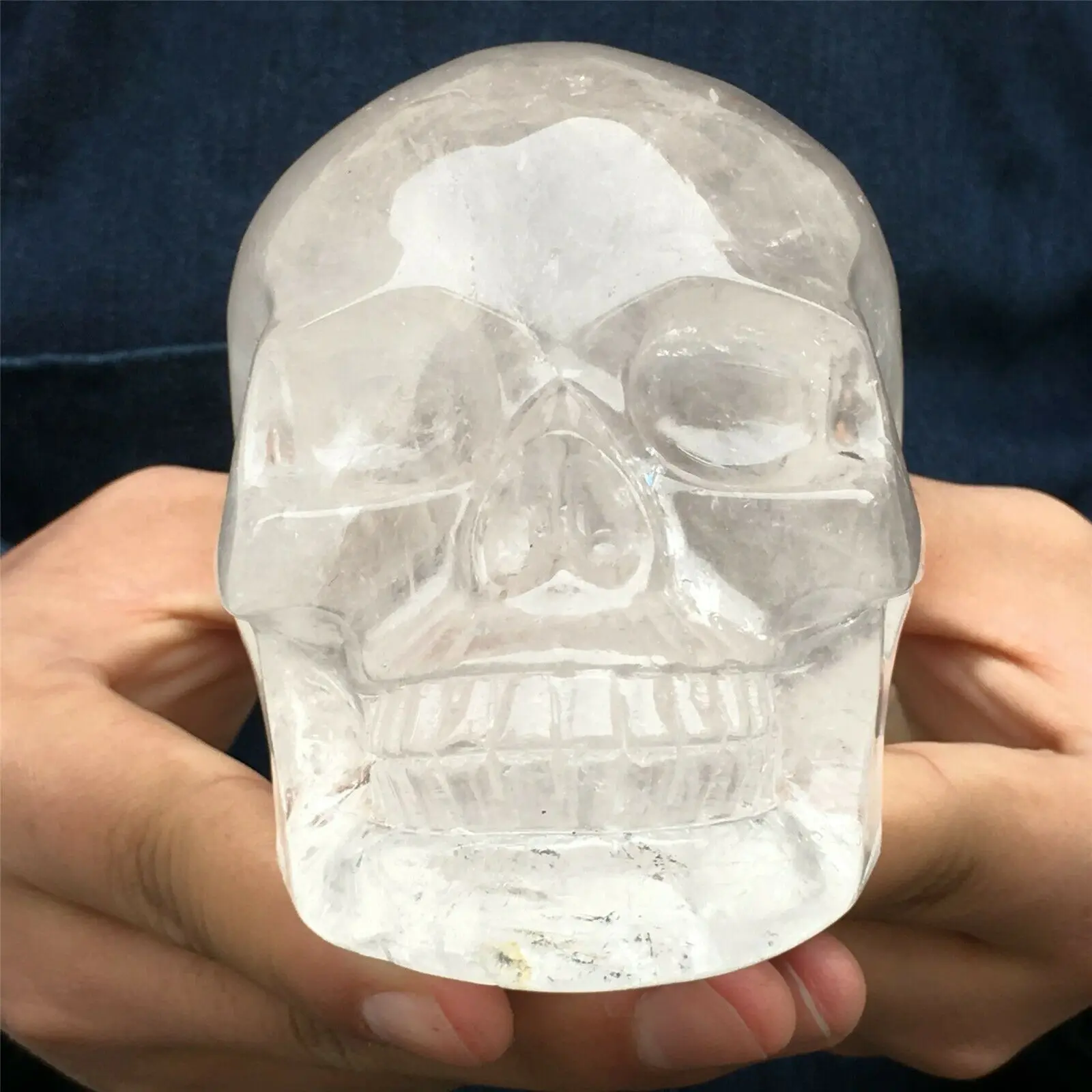 Natural Transparent White Skull Hand-carved With Quartz Crystal Reiki Therapy