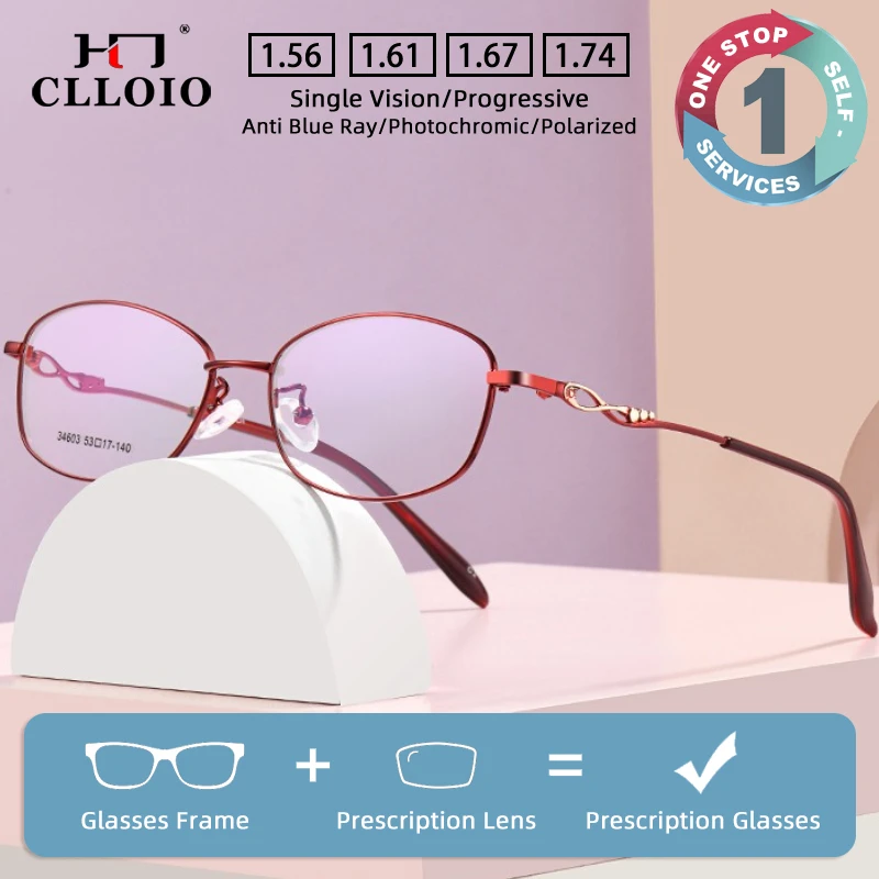 

CLLOIO Fashion Versatile Women Prescription Glasses Anti Blue Light Alloy Oval Frame Myopia Glasses Progressive Reading Eyewear