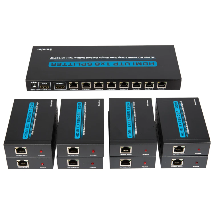 1x8 HDMI Extender Splitter upto 120m Over Single Cable CAT6/7 1080P With IR Remote