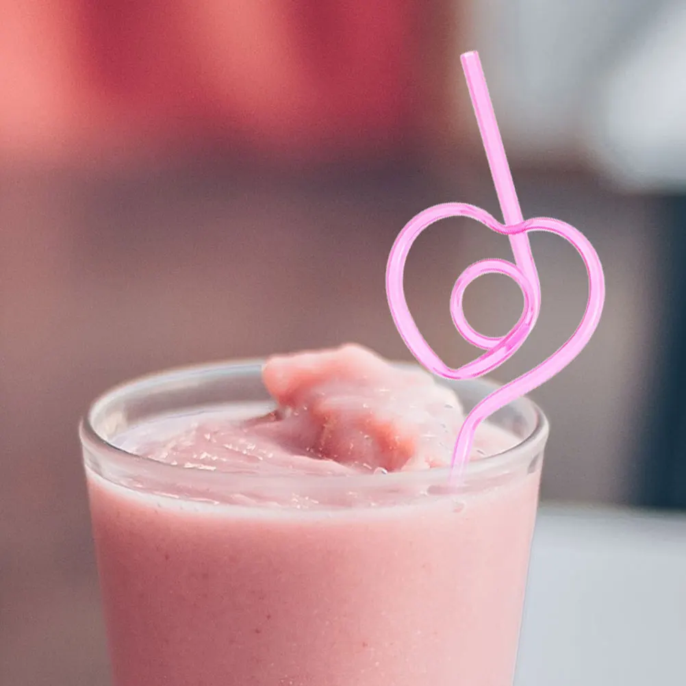 

25pcs Heart Shape Reusable Straws Flexible PET Drinking Straw for Valentine Party Tea Cup Bottle Glass Gift