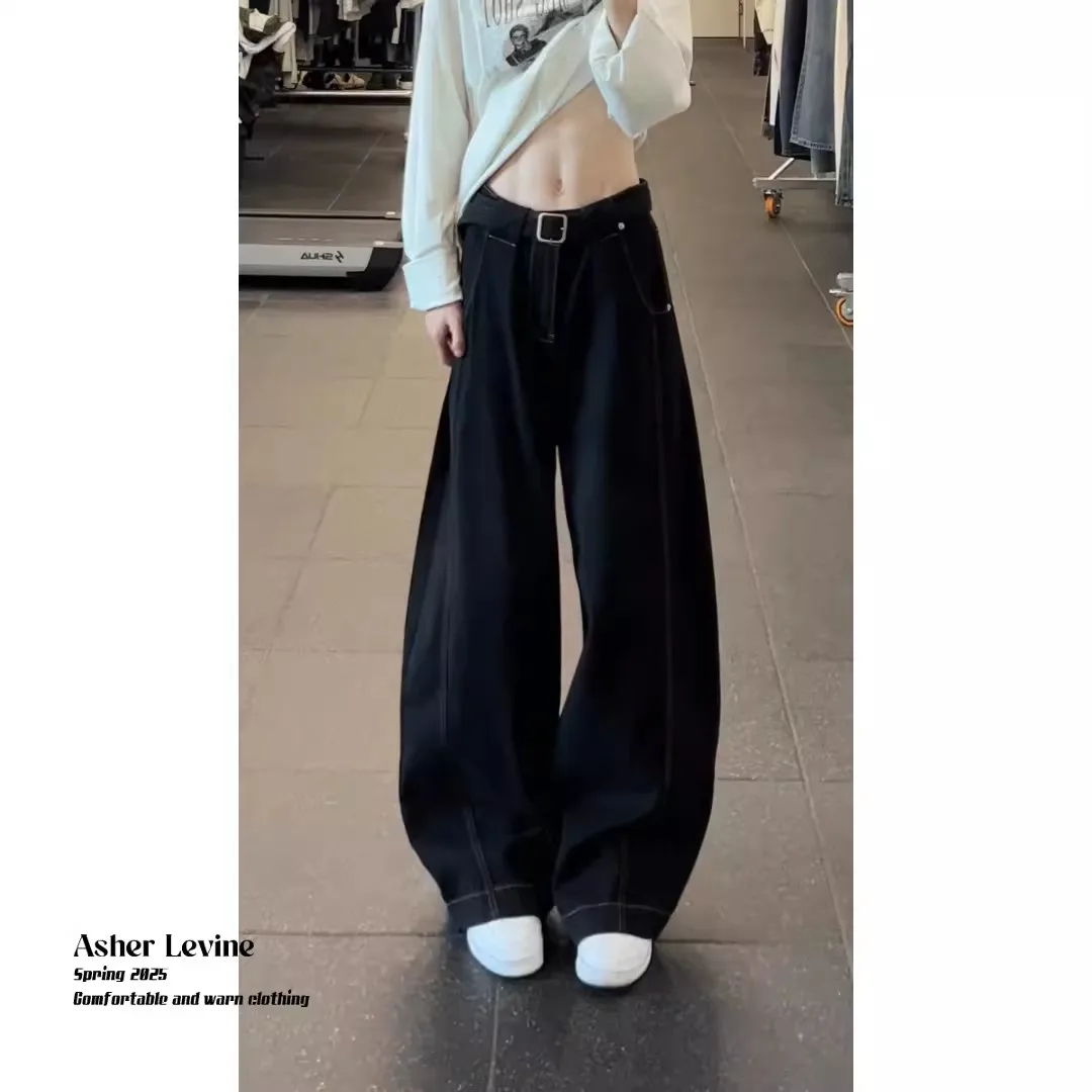 

American Sle Bla Slanted Cut Knife Jeans Men's Spring New Design Cleanfit Straight Leg Workwear Wide Leg Pants