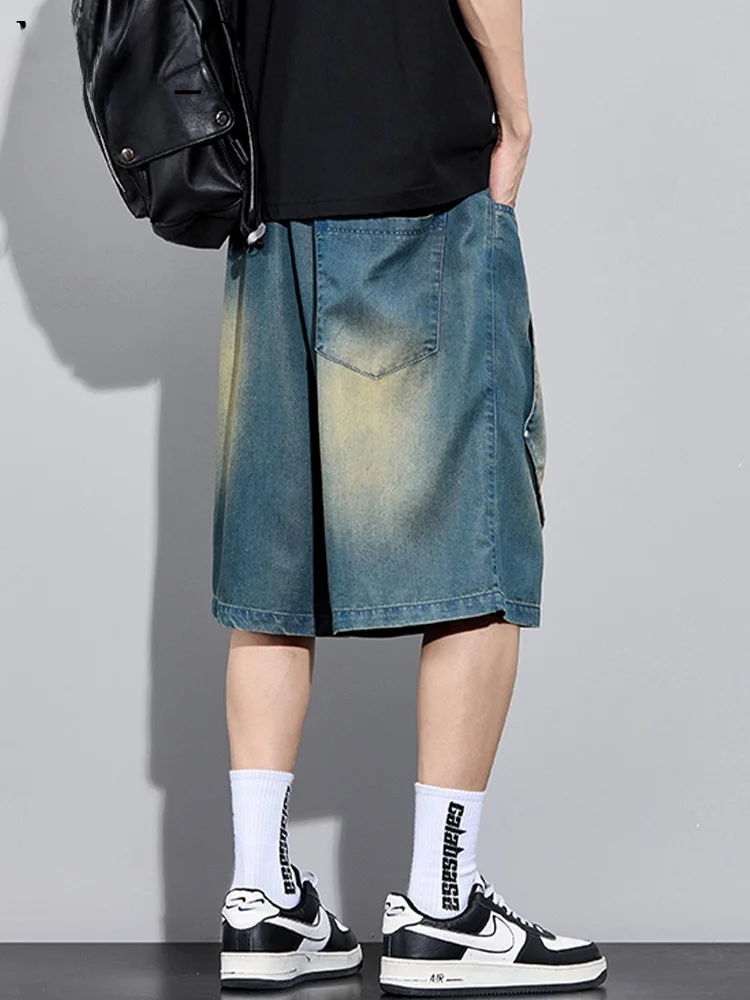 모차오 아메리칸 슬레 캐주얼 루즈 남성용 통기성 시원한 느낌 데님 5부 길이 여름 레저 바지