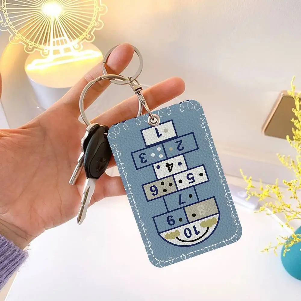 Cartoon Hopscotch Print Keychain With Access Card Holder, Bus Pass & Meal Card ID Bank Card Protective Case For Security