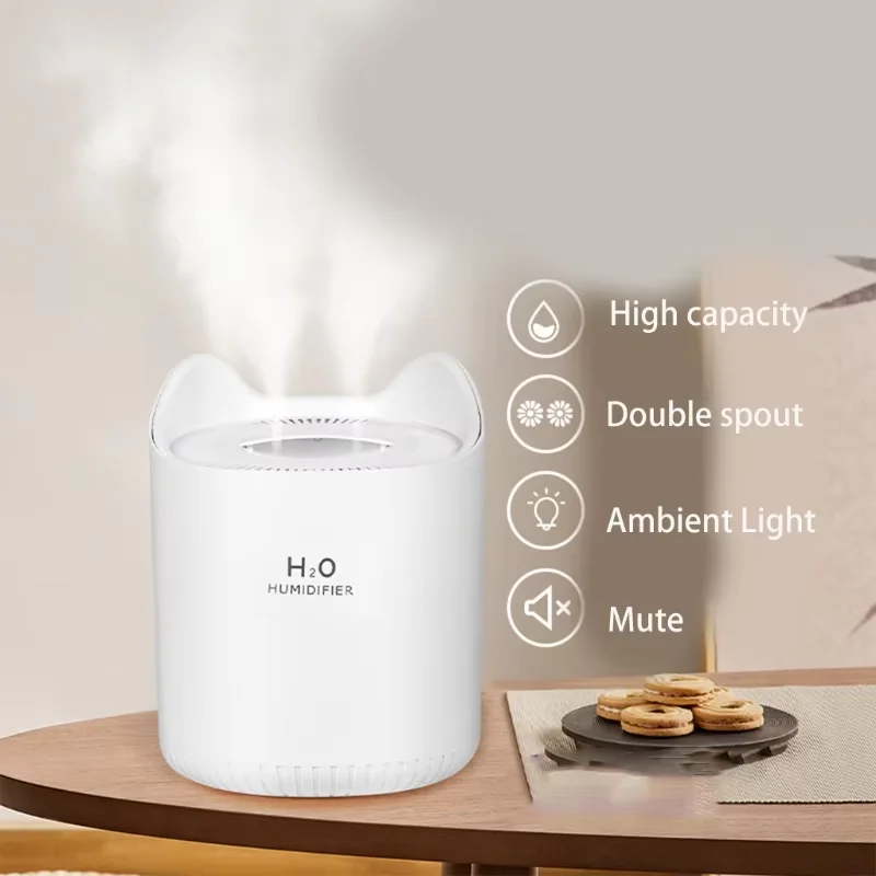 Double spray large capacity humidifier Home mini desktop fog volume humidifier Essential oil diffuser water refill air purifier