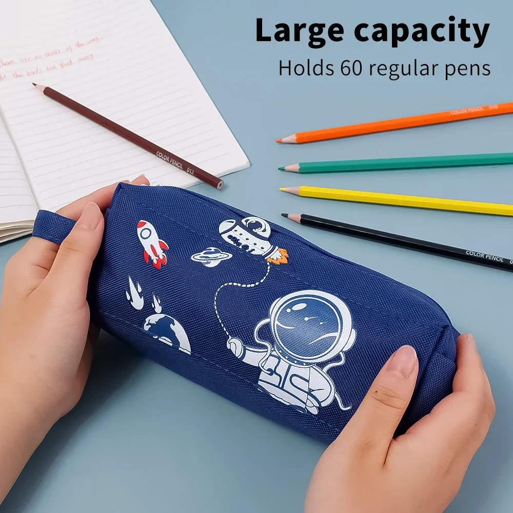 Cute Cartoon Astronaut Pencil Bag Large Capacity Double Layer Pen Case School Office Student Stationary Storge Bag Boy Girl Gift