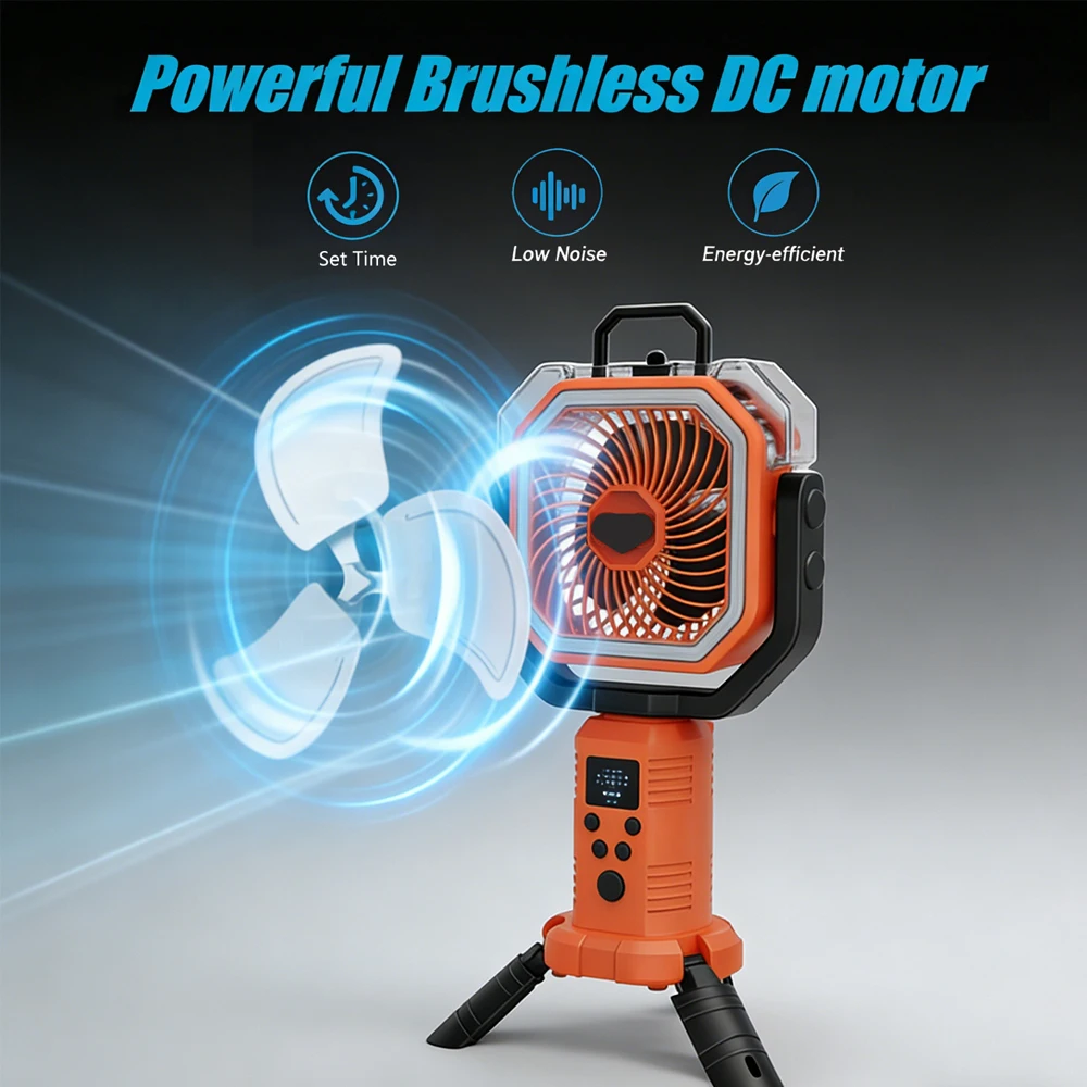 Multifunctional Portable Electric Spray Fan 30000mAh with 4-Speed Adjustable Height & 3-Level Brightness Outdoor LED Camping Fan