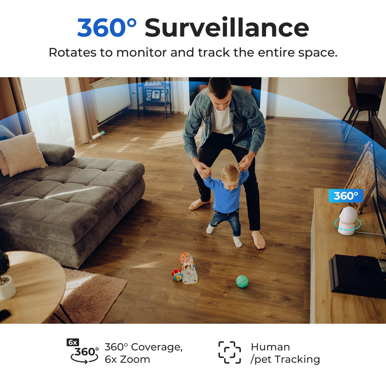 IMILAB C40 4K กล้องรักษาความปลอดภัย 5G WiFi การเฝ้าระวังในร่มสำหรับเด็ก/ทารก/สัตว์เลี้ยง PTZ พร้อมคนสัตว์เลี้ยงติดตาม AI ที่ทรงพลังการตรวจจับ