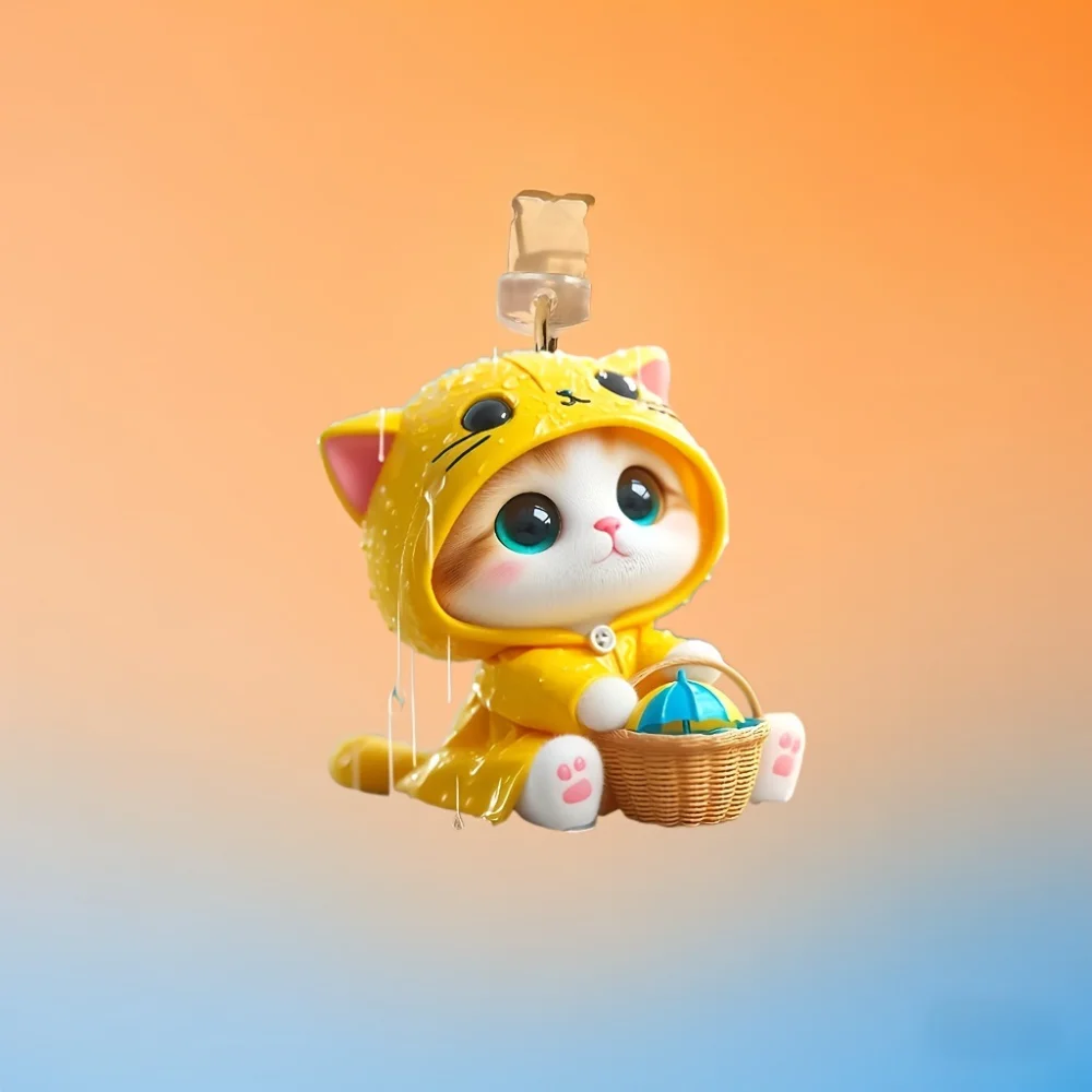 Cute Raincoat Cat Theme Phone Dust Plug for iPhone/Type-C Charging Port Protector Stopper Hanging Pendant Accessories Decoration