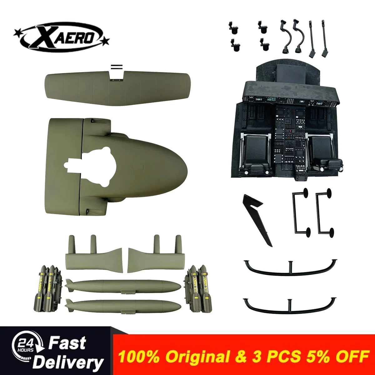 Roban 500 Size UH-60 Fuselage Spare Parts - Nose Cover Window Tail Landing Gear Wood Spacers Replacement