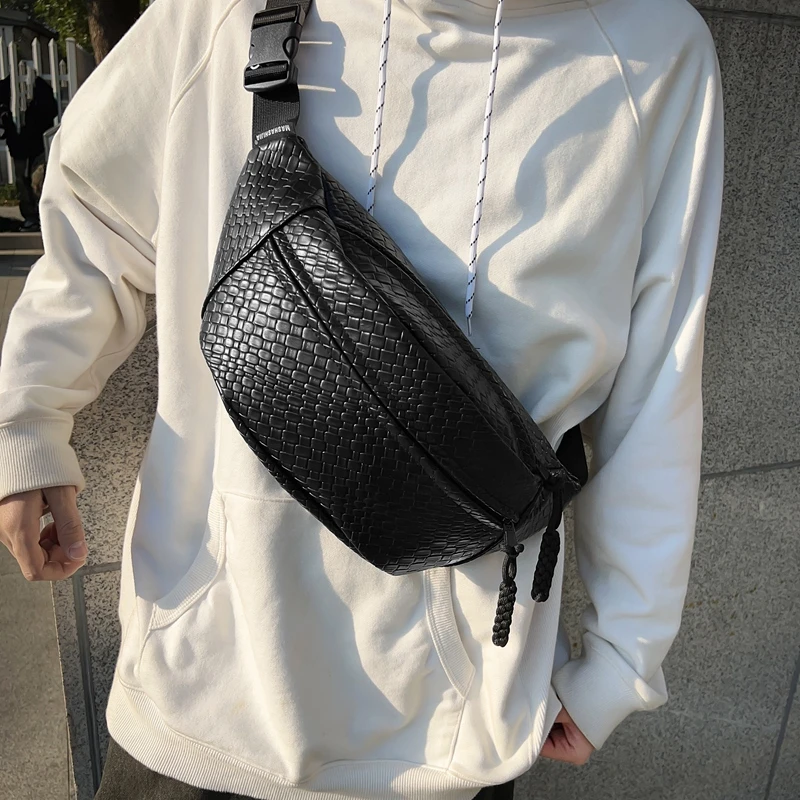 Man Waist Bag Large Capacity Leather Fanny Pack Unisex Woven pattern Chest Bag Fashion Shoulder Crossbody Bags Quality Belt Bags