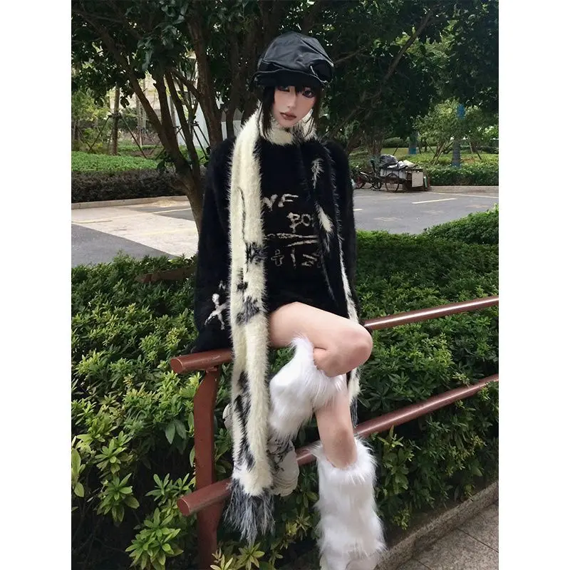 Deeptown Y2k Gothic Black Women Sweater Japanese Harajuku Fashion Knit Pullovers Loose Autumn Vintage Punk Letter Grunge Jumper