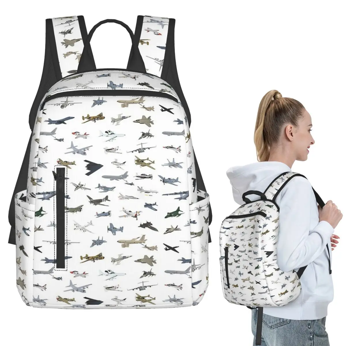 

American Military Airplanes Backpack Student BookBag Kids School Bag Computer Shoulder Bags Men Women