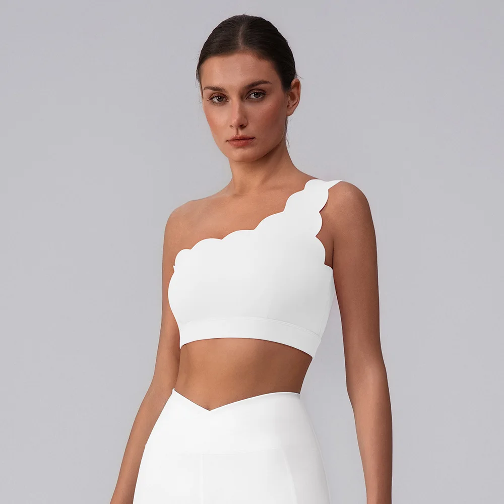 

Maxdutti Wave Single Shoulder Sports Tank Tops Camis For Women With Chest Mat Fitness Sports Bra Running Yoga T-shirt For Women