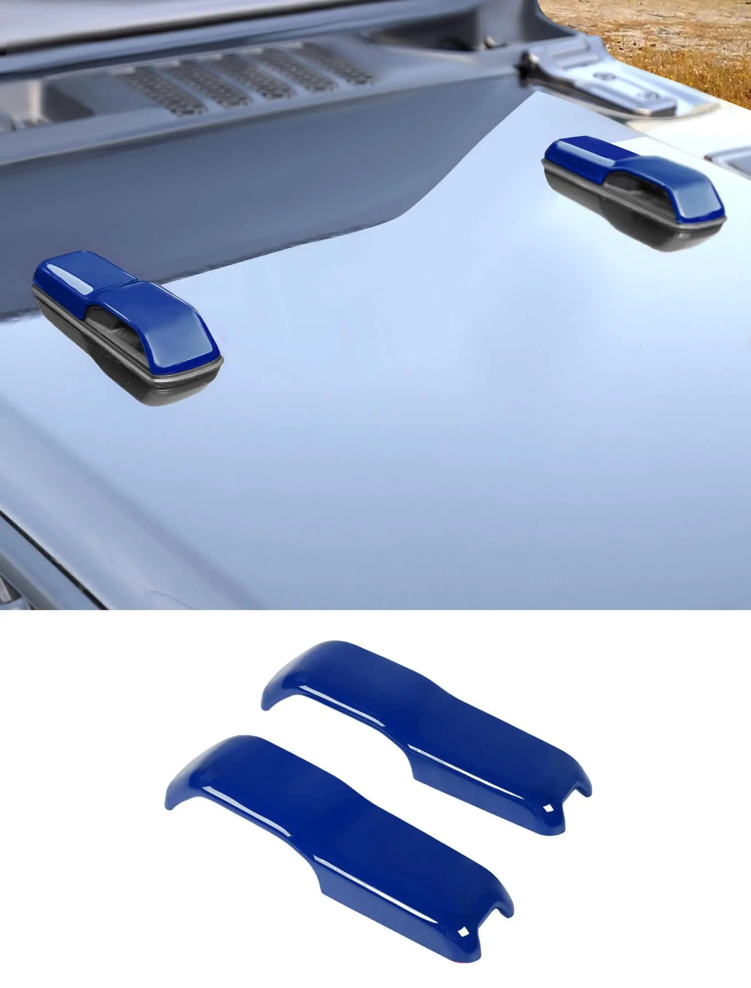 

2-Piece Blue Hood Hook Trim Cover For Jeep JL JLU 4xe & Gladiator JT 2018-Present